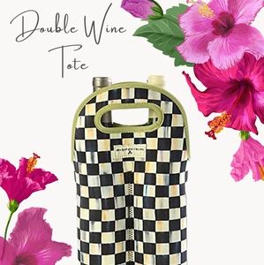 - Mackenzie-Childs Courtly Check Double Wine Tote. Neoprene, black and whi…